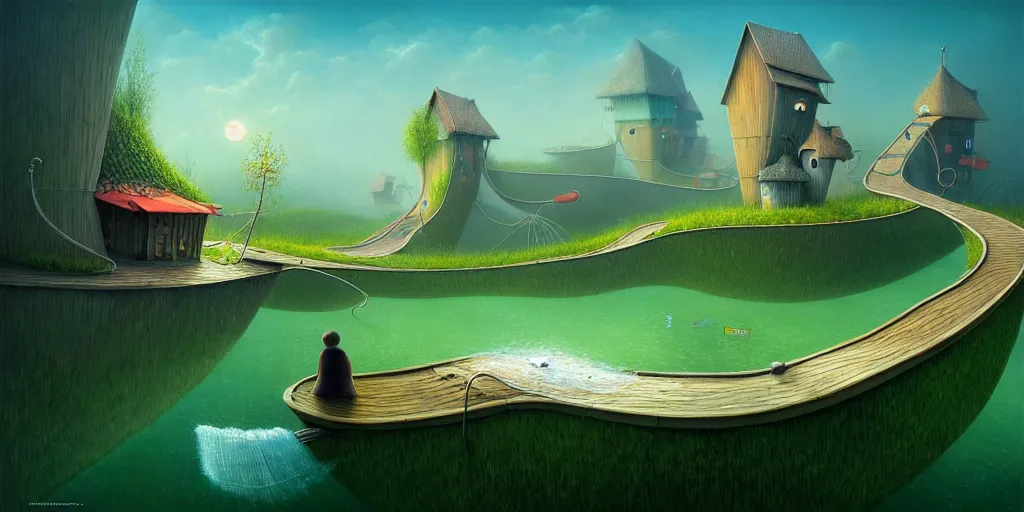 Image similar to gediminas pranckevicius waterpark painting by cinematic lighting, epic composition, highly detailed