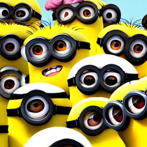 Image similar to photograph of minions from despicable me in a circle smoking bongs