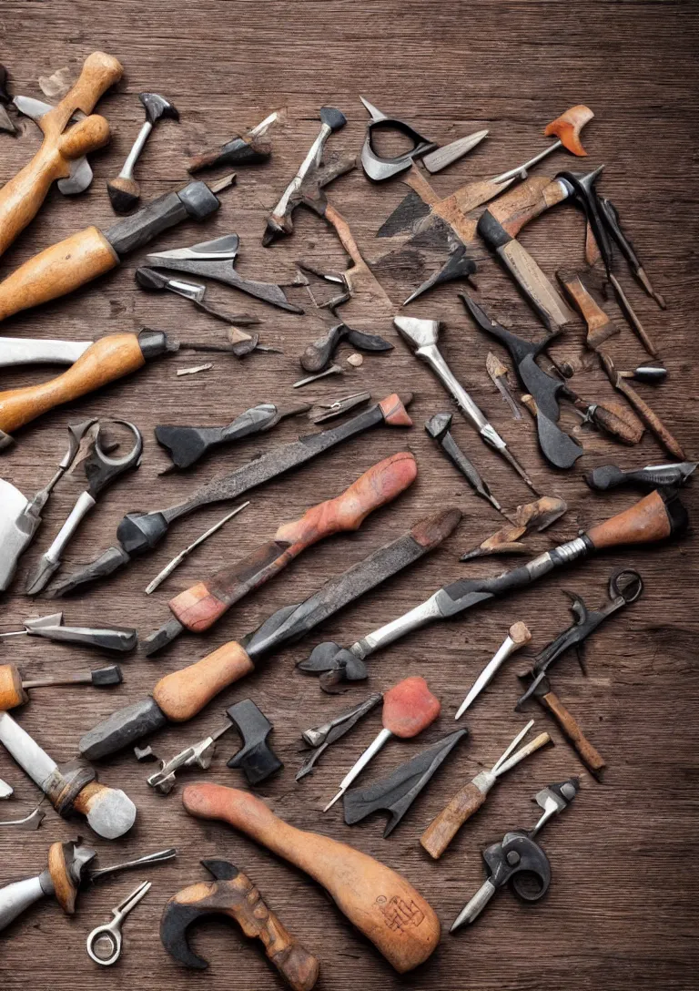 Image similar to a beautiful photograph of a toolkit filled with useless hammers