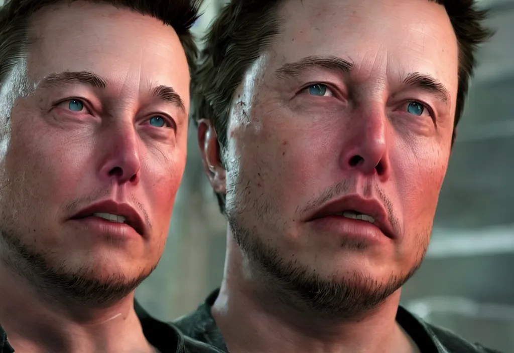 Image similar to elon musk in the video game in the last of us, gameplay screenshot, close up, 3 d rendering. unreal engine. amazing likeness. very detailed.