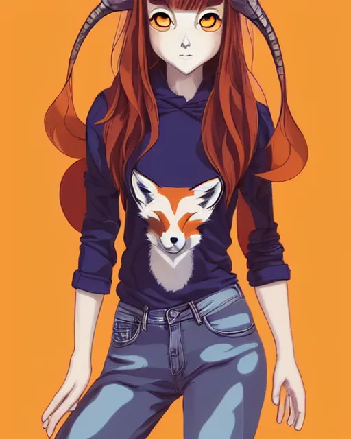 Image similar to fullbody shot of wild half - fox woman with fox nose and ears, wearing summer jeans shorts and tshirt, anime art, concept art, detailed attractive face with fox nose and fox mouth, symmetrical, trending on pixiv, by lois van baarle by sung choi by john kirby artgerm style pascal blanche and magali villeneuve and hayao miyazaki