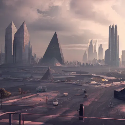 Prompt: realistic scene of concrete pyramid city , futuristic, 16:9, style of greig fraser, 4k, highly detailed, cinematic