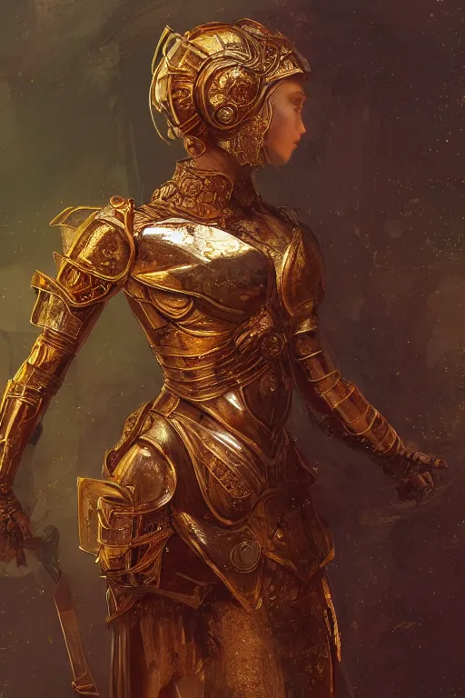 Image similar to portrait knights of Zodiac girl, golden and copper reflected armor, in ruined Agora of Athens, ssci-fi, fantasy, intricate, very very beautiful, elegant, highly detailed, digital painting, artstation, concept art, smooth, sharp focus, illustration, art by tian zi and WLOP and alphonse mucha