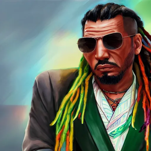 Image similar to a beautiful painting of a rasta yakuza in gta, 3 d, concept art