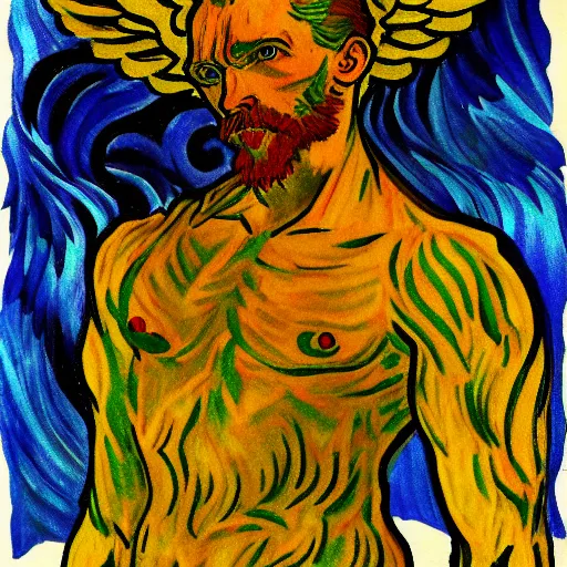 Image similar to realism!!!! tattoo!!!!! design sketch of a Magestic Angel, van gogh!! style, in the style of Da Ink