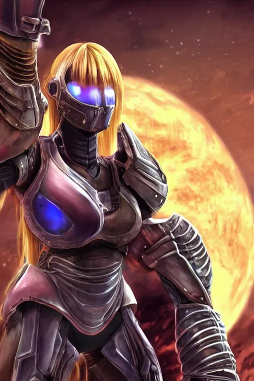 Image similar to an in game portrait of samus aran from dark souls, dark souls art style.