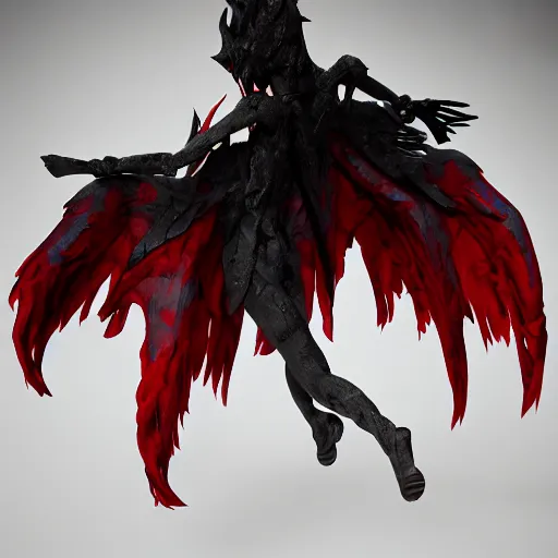 Image similar to abstract shadow demon with wings red hunter eyes, highly realistic photo realistic octane render blender highly detailed 8 k