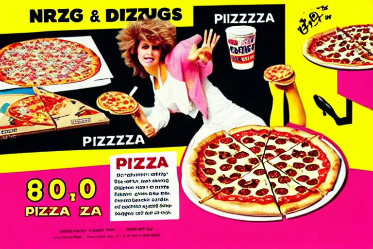 Image similar to 80s, drugs, pizza, party, advertisement