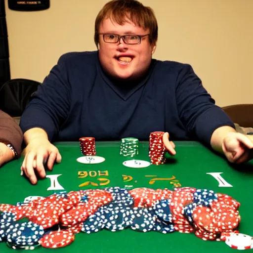 Image similar to down syndrome man winning at poker