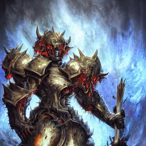 Image similar to inferno demon lord of torment in heavy molten armor, artstation hall of fame gallery, editors choice, #1 digital painting of all time, most beautiful image ever created, emotionally evocative, greatest art ever made, lifetime achievement magnum opus masterpiece, the most amazing breathtaking image with the deepest message ever painted, a thing of beauty beyond imagination or words