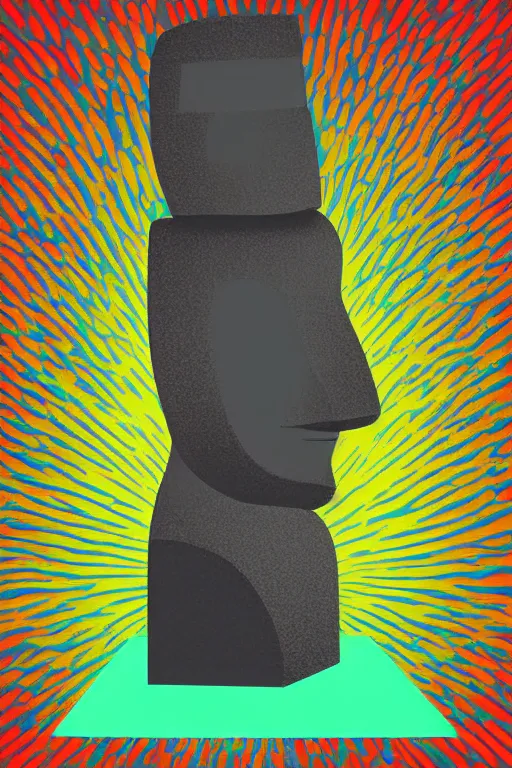 Image similar to abstract moai statue geometric cutout digital illustration cartoon colorful beeple