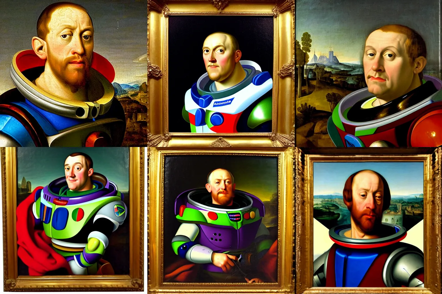 Prompt: renaissance masterpiece portrait of buzz lightyear, old flemish masters, oil painting, museum centerpiece