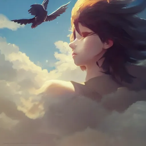 Image similar to milano bird flying. clouds. summer.. 4 k, concept art, by wlop, ilya kuvshinov, artgerm, krenz cushart, greg rutkowski, pixiv. cinematic dramatic atmosphere, sharp focus, volumetric lighting, cinematic lighting, studio quality