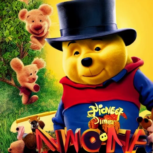 Image similar to Nicolas Cage is winnie the pooh, movie poster