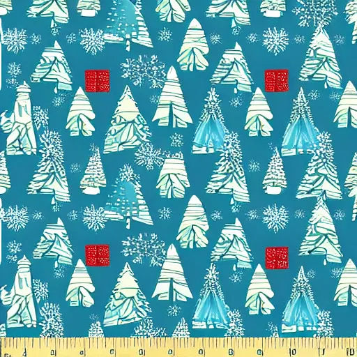 Prompt: a woodblock print christmas tree repeating pattern