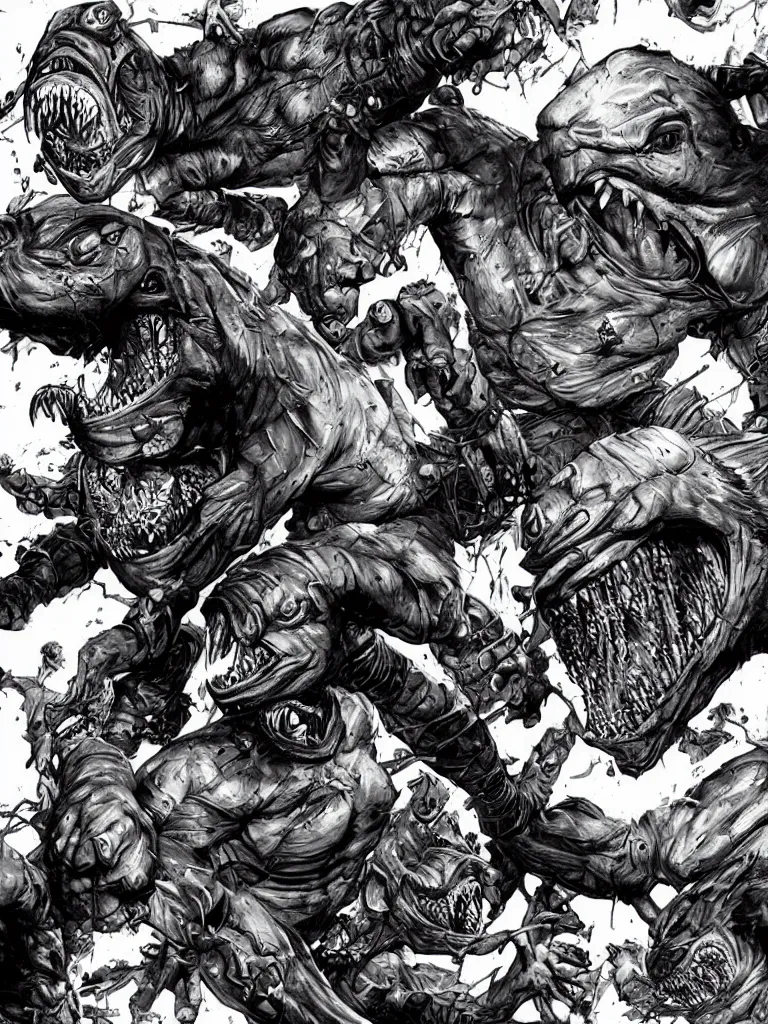 Image similar to giant street sharks powering up by lee bermejo