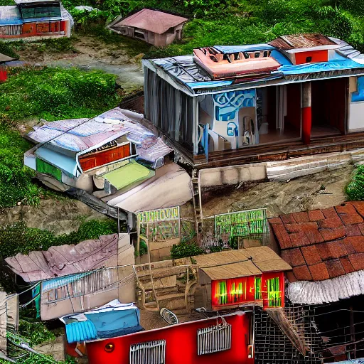 Image similar to rio de janeiro house. the house is in a favela. extremely detailed. by glen billy. hyper - realistic, 8 k