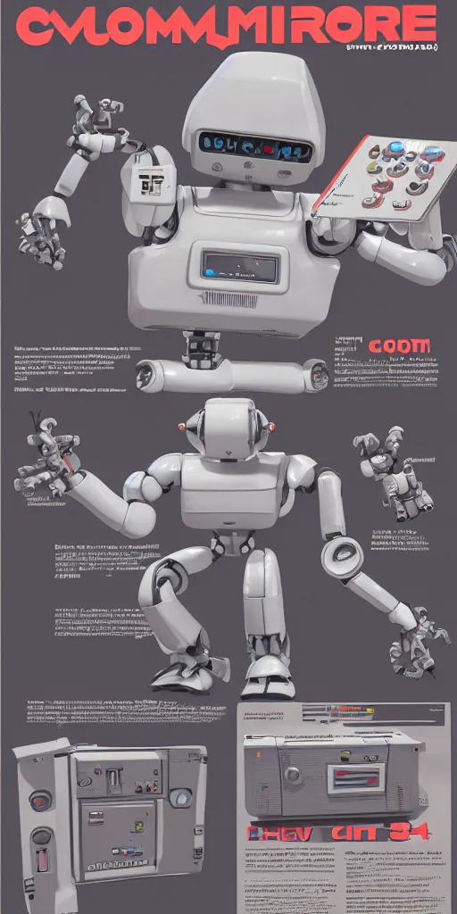 Image similar to commodore 64 robot, catalog advertisement, detailed unreal engine 5 render