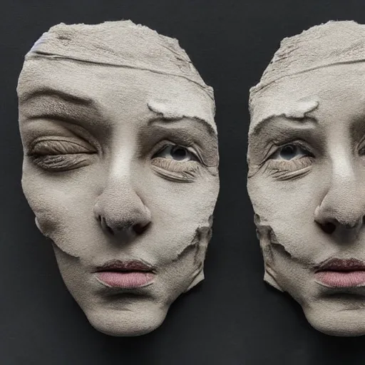 Image similar to surrealism sculpture by enrico ferrarini, faces of the double shadow