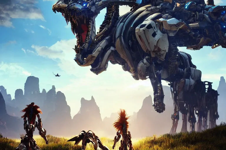 Image similar to tallneck machine mecha animal beast robot of horizon forbidden west horizon zero dawn bioluminiscence global illumination ray tracing hdr fanart arstation by sung choi and eric pfeiffer and gabriel garza and casper konefal