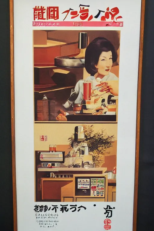 Image similar to coffee advertisment, still life, 1 9 7 0 s japan shouwa advertisement, print, nostalgic