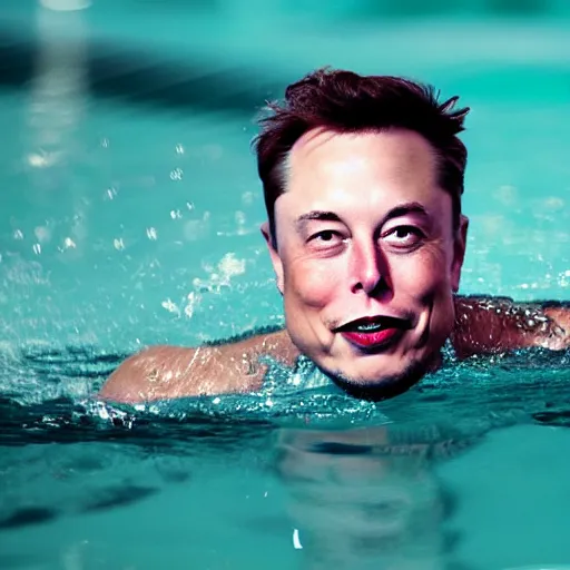 Image similar to Photography of elon musk swimming in a pool full of wads of cash cash money money money money money