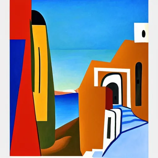 Prompt: cubism art print painting of Santorini, by Andre Derain, gouache painting, high definition, digital art,