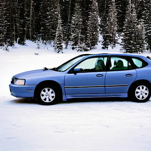 Prompt: 2000's photograph of a 2000's Subaru Impreza parked on winter rural Canadian land, highly detailed