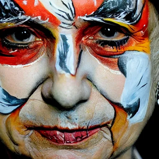 Prompt: close - up of queen elizabeth face painted as an old beggar by ralph steadman