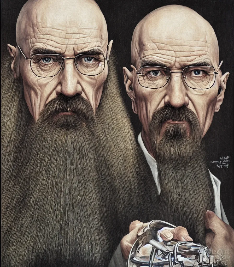 Image similar to portrait of Saruman as Walter White in Breaking Bad, lowbrow painting by Mark Ryden