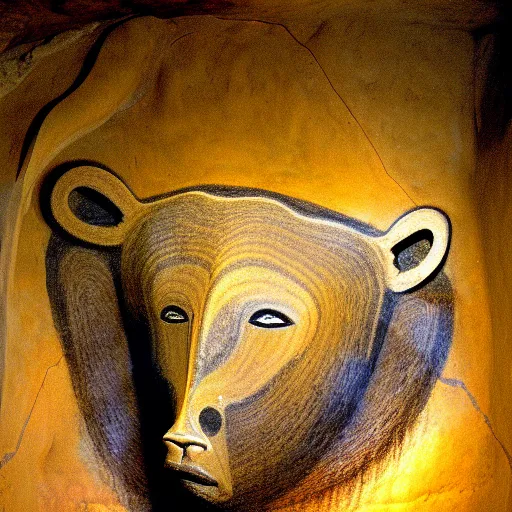 Image similar to portrait of god bear, chauvet cave art