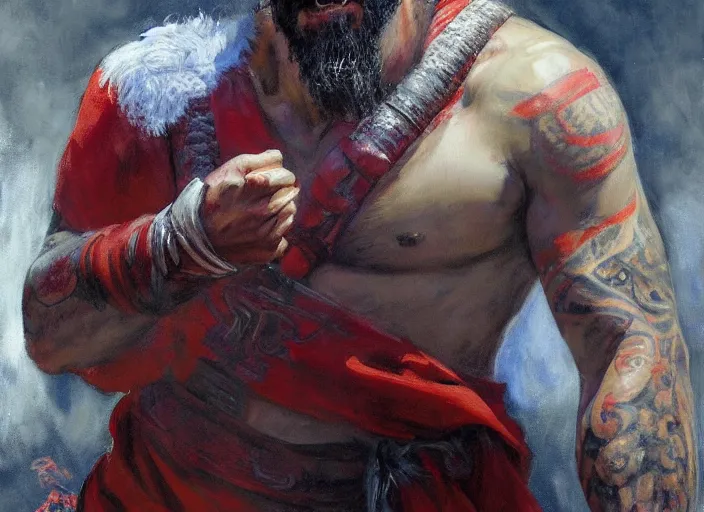 Image similar to a highly detailed beautiful portrait of arturo vidal as kratos, by gregory manchess, james gurney, james jean