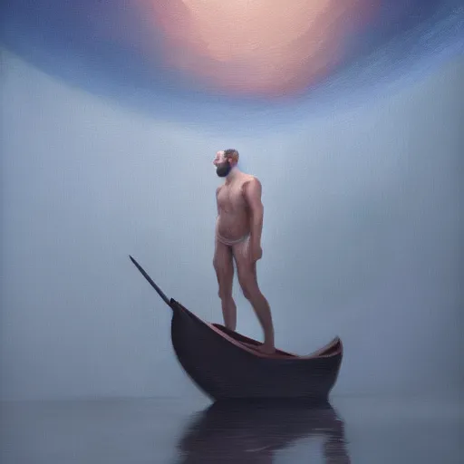 Image similar to man floating in the dark, oil painting, pale colors, high detail, 8 k, wide angle, trending on artstation,