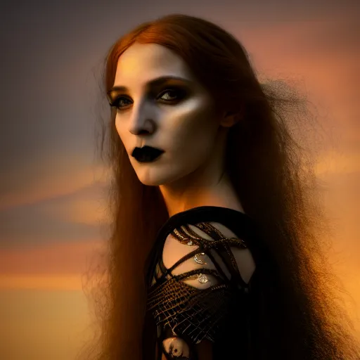 Image similar to photographic portrait of a stunningly beautiful gothic hermetic order of the golden dawn art nouveau female in soft dreamy light at sunset, contemporary fashion shoot, by edward robert hughes, annie leibovitz and steve mccurry, david lazar, jimmy nelsson, breathtaking, 8 k resolution, extremely detailed, beautiful, establishing shot, artistic, hyperrealistic, beautiful face, octane render