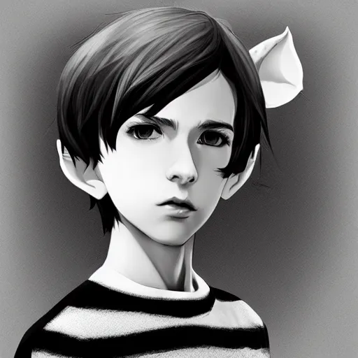 Prompt: attractive little elf boy, black and white art made by ilya kuvshinov