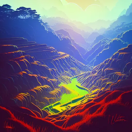 Prompt: beautiful scenery of rice terraces, by anato finnstark, by alena aenami, by john harris, by ross tran, by wlop, by andreas rocha