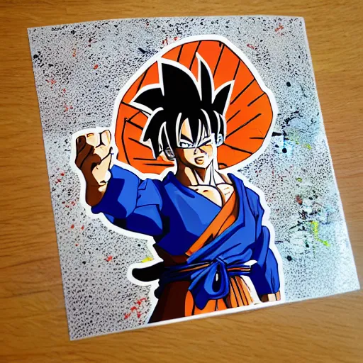 Image similar to die cut sticker, goku with a strawhat, splatter paint