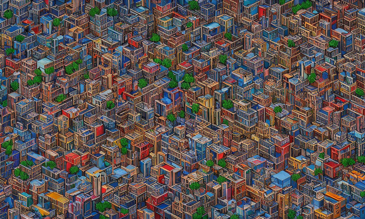 Image similar to I Spy books and toys, where's waldo cityscape by MC Escher, Maurits Cornelius Escher, unreal 5, hyperrealistic, octane render, cosplay, RPG portrait, dynamic lighting