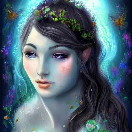 Image similar to a very beautiful fairy with a beautiful detailed face, an open book, digital painting, fantasy art