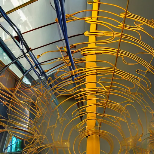 Image similar to x - ray architectural section installation, art exhibition, biennale, minimalistic, lush abstract graphic shapes. victor horta, chihuly, emotional abstract surrealist architecture. sharp focus.