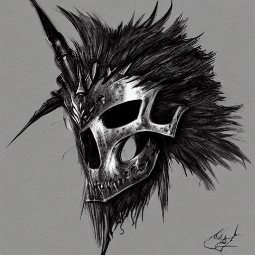 Image similar to crow skull helmet, headshot, side elevation, fantasy, dark souls, b & w, concept art