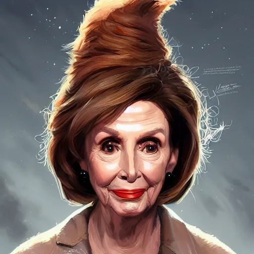 Prompt: a portrait of nancy pelosi as a gremlin, intricate, wild, highly detailed, digital painting, artstation, concept art, smooth, sharp focus, illustration, art by artgerm and greg rutkowski and alphonse much and hajime sorayama
