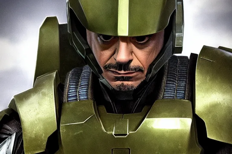 Image similar to robert downey jr as master chief