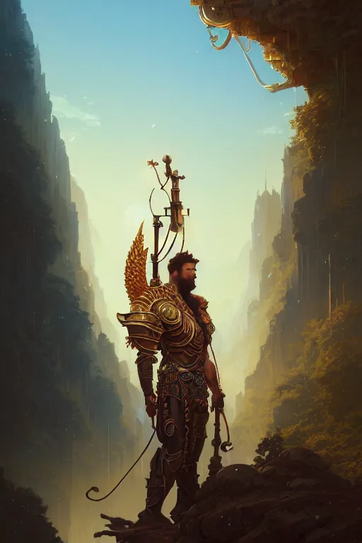 Image similar to highly detailed portrait of god ares, stephen bliss, unreal engine, fantasy art by greg rutkowski, rhads, ferdinand knab, makoto shinkai and lois van baarle, ilya kuvshinov, rossdraws, tom bagshaw, global illumination, radiant light, detailed and intricate environment, steampunk