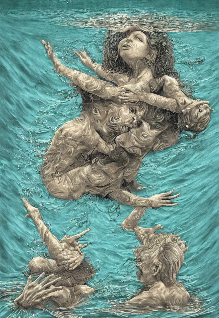 Image similar to highly detailed surrealist art about drowning slowly