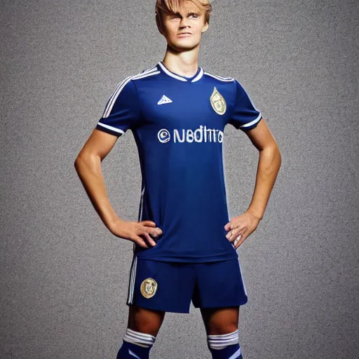 Prompt: a realistic detailed photo of a guy who is an attractive humanoid who is half robot and half humanoid, who is a male android, soccer player martin ødegaard, shiny skin, posing like a statue, blank stare, in a living room, on display, showing off his muscles, spiral eyes