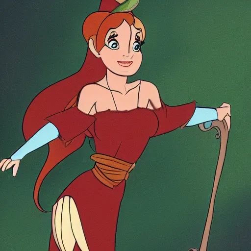 Prompt: a Don Bluth rendition of Ariana Grande as foxy Robin Hood