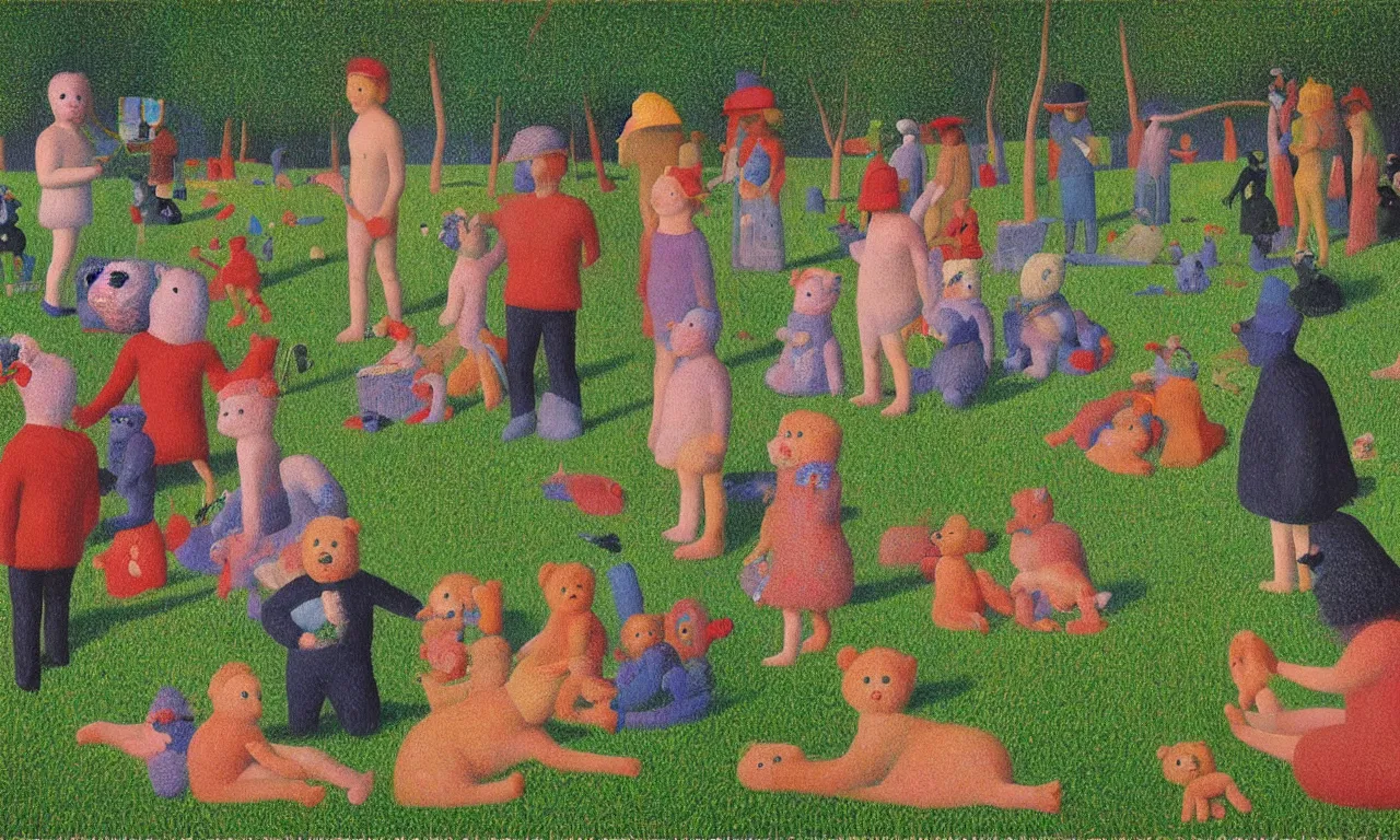 Image similar to a teddy bear birthday party, from the terrifying and incomprehensible beyond, body horror, by david hockney, seurat technicolor