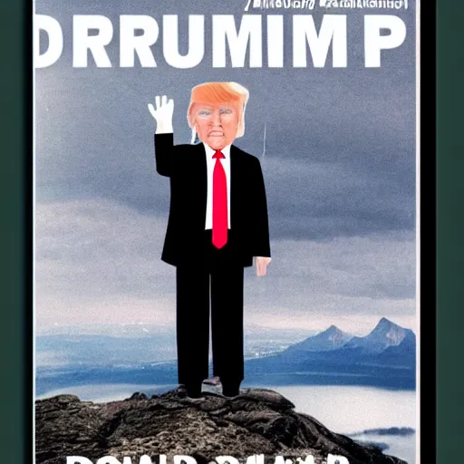 Prompt: donald trump, on top of mountain, rainy day