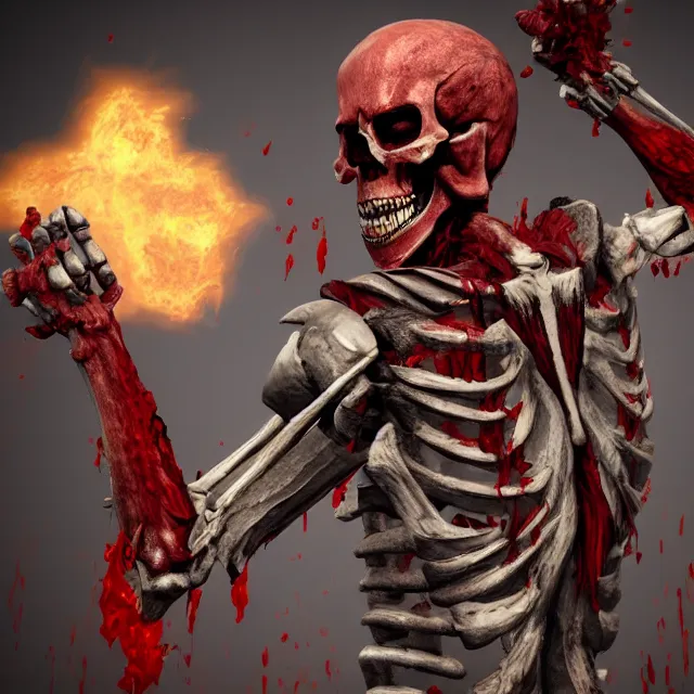 Image similar to bloody skeleton in mortal kombat, videogame 3d render, 4k, artstation